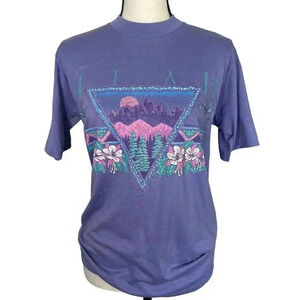Vintage Sparkly Utah Mtn Landscape 1993 Tee T-Shirt Deadstock Purple Women’s M